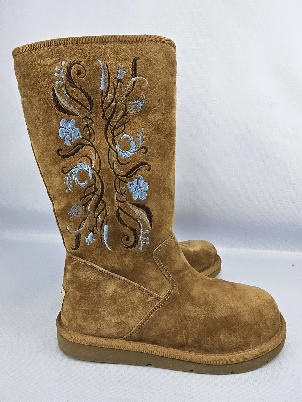 UGG Australia Women's Chestnut Sunset Floral Embroidered Zipper Suede Boots 7 - Picture 5 of 9